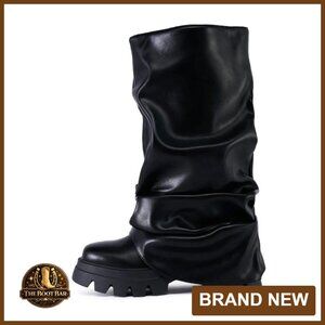 Women's Slouchy Fold Over Boots Platform Chunky Heel Mid Calf Booties